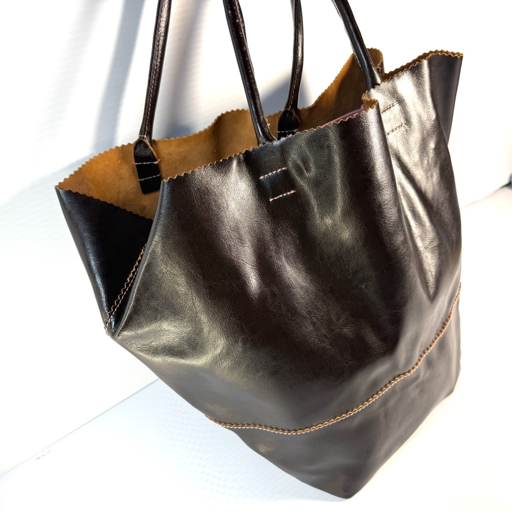 TAMBU Brown Leather Handmade Floppy Market Tote Bag Purse - Picture 14 of 14